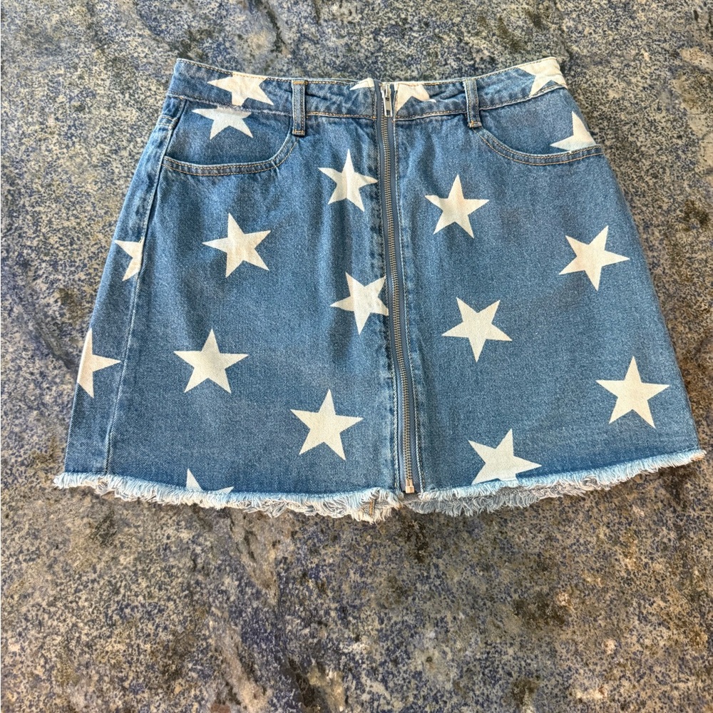 Altar'd State 100% Cotton Blue Star Patriotic Mini Skirt M